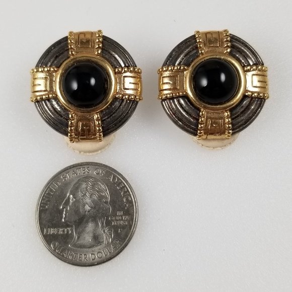 Retro Mixed Metal - Black Accent Clip On Earrings - Picture 3 of 6